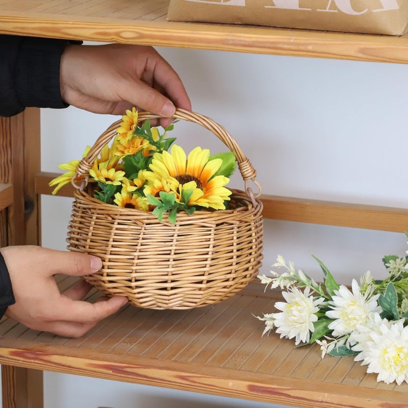 SHCMSADO Small Gift Wicker Picnic Basket with Handle,Willow Flower Girl Basket for Weddings，Garden and Home Decor -Wicker Storage Basket-Natural - Image 4